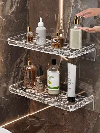 Acrylic Bathroom Wall Mounted Shelf, No Drill Needed, Storage Rack For Vanity, Toilet And Makeup Home Bathroom Decor Bathroom Organizer Fall Decor Back To School