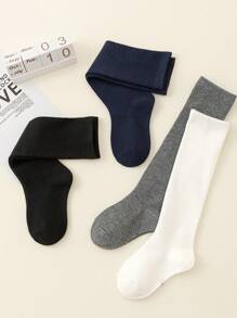 4 双儿童袜子，黑色/灰色/白色/海军蓝，吸湿排汗，腿部保暖，适合运动鞋，秋冬季，男女通用 - 彩色 - 查看 7