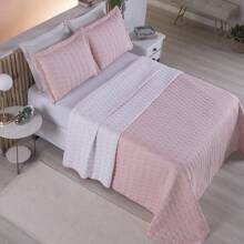 Double-Sided 200 Thread Count Percale Embroidered Bedspread Kit, 2.40m X 2.20m - 淺粉色 - 查看 3