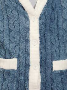 2-Piece Pajamas Stretch Polar Fleece Thermal Plush Women's Set Top And Pants With Button And Pocket - 藍色 - 查看 2