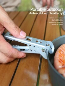 1pc Outdoor Heat-Resistant Pot Holder, Camping Cookware Accessory, Baking/Microwave Food Tong - Silver - View 1