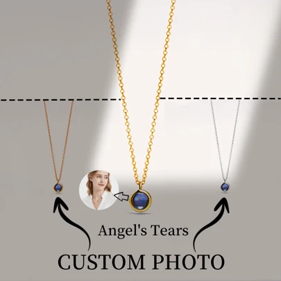 1pc Customized Photo Projection Necklace, Angel's Tear Stainless Steel Pendant With Personalized Photo Inside, Mother's Day Gift