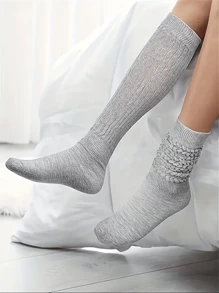 4 Pairs Women Socks Thick, Warm & Soft Crew Socks In Black, White, Gray & Dark Gray For Fall/Winter Long Socks Scrunch Socks