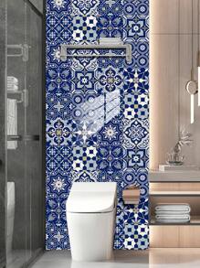 10 pièces Autocollant mural imitation carreau céramique imprimé de motif floral en PVC, papier peint autocollant en mosaïque DIY, décoration murale imperméable anti-saleté pour la cuisine, la salle de bain et le salon