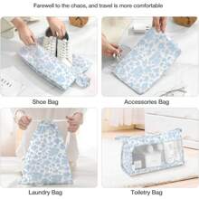 Packing Cubes For Suitcases,Packing Cubes With Shoe Bag, Cosmetics Bag, Clothing Bag, Accessories Bags Packing Cubes For Travel Luggage Organizer Women Men - 8 Bộ Hoa Xanh - Xem 5