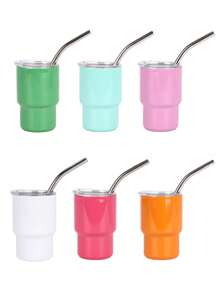 1 件/2 件/6 件不锈钢双层升华迷你不倒翁咖啡杯带盖和吸管水杯双层真空隔热杯适用于酒吧、俱乐部、餐厅、家庭、派对用品返校 - 白色 - 查看 10