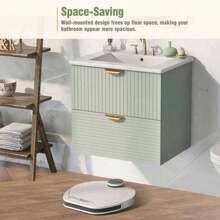 Modern 24-Inch Wall-Mounted Bathroom Vanity With 2 Drawers, Green - Ideal For Small Bathrooms,Victory Store