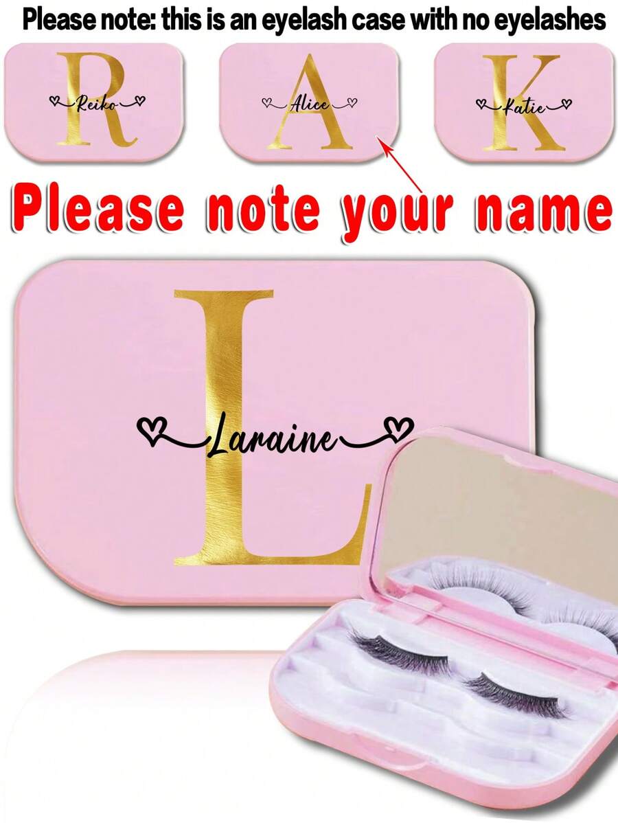 1 Pc Customized Name Women False Eyelash Case Organizer With Mirror Fake Eye Lash Storage Box Holder Protective Portable Beauty Tools With Name Customiz Personalized DIY Travel Accessories