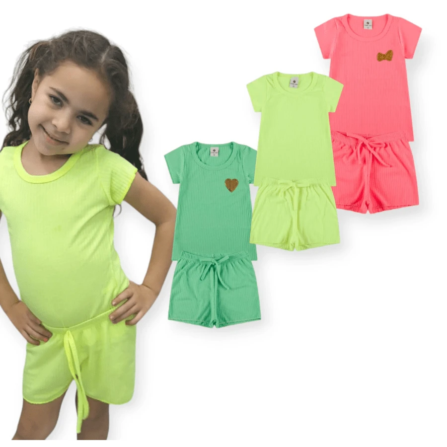 1 Set Consisting Of 2 Neon Pieces For Girls And Girls, Ribbed Size 1 To 14 - 1 Blouse + 1 Shorts - Nhiều màu - Xem 1