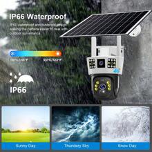 Cámara para exteriores de 12MP, 6K, con ranura para tarjeta SIM 4G, panel solar de 10W a prueba de agua. Cuenta con doble lente, tres pantallas, aplicación inteligente V380PRO. Con clasificación IP66 a prueba de agua y polvo, visión nocturna de alta definición, intercomunicador bidireccional y detección PIR inteligente. - Cámara de ultra alta definición 4G-12MP - Ver 11