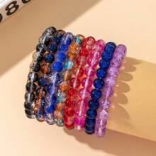 8mm Multicolor Glass Crackle Bead Handmade Beaded Friendship Bracelet Set For Women