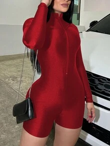 女士时尚拉链立领连体裤