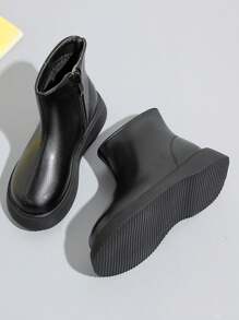 儿童皮靴，保暖秋冬款，女童和男童短靴，软底婴儿/学生鞋 - 黑色 - 查看 2