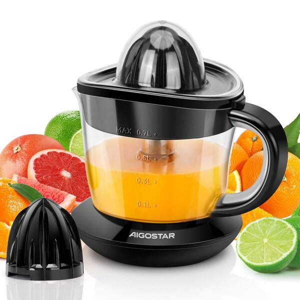 1 Stück Aigostar Orangenpresse Maschine mit Doppelrichtungs Entsaftung, modularem Design, einstellbarem Filter, 2 Entsaftungsköpfen, 700ml großem Behälter, 40W, für Orangen, Grapefruits, Zitronen