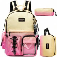 3PCS Multi-Coloured Leather Backpack For Kids Multi-Pocket Multi-Functional Schoolbag With Lunch Bag And Pencil Case Kids Travel Bag For Elementary School Students - Multicolor - View 14