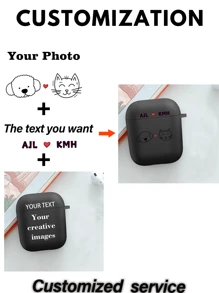 1 件定制个性化图形和文字印刷耳机盒，AirPods 连接耳塞盒 - 黑色 - 查看 2