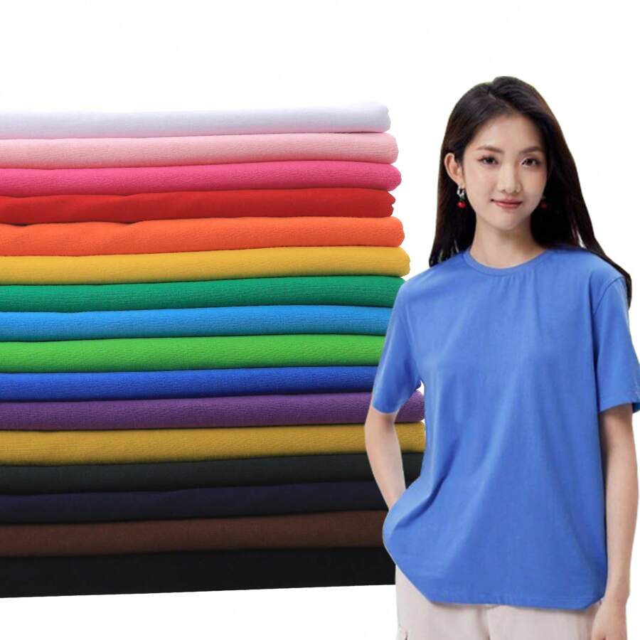 Summer Knitted Plain Fabric Children's Baby BJD Doll Toy Clothes Short-Sleeved T-Shirt Thin Breathable Sweat Cloth Diy Handmade Fabric Yellow Blue Green White Black Red Purple - Multicolor - View 1