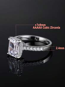 AIHUASI 1 件 925 纯银女士订婚戒指 7*9 毫米 2.7 克拉祖母绿切割光环方晶锆石闪亮婚礼精美珠宝情人节礼物 - 銀色 - 查看 4