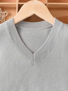 V-Neck Solid Color Sweater Vest, Suitable For Baby Boys, School, Spring/Fall/Winter - Grey - View 3