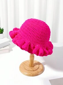1pc New Green Bohemian Hollow Pleated Handmade Crochet Bucket Hat, Suitable For Holidays And Daily Outfit