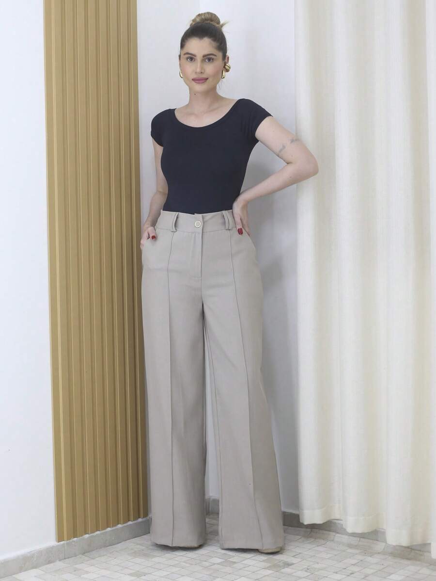 Stretch Wide Leg Pants - Maxma 6633 - Màu be - Xem 1