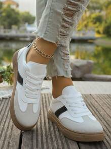 Women's New Contrast Color Lace-Up Style Athletic Sneakers, Modern Fashion Outdoor Street & Campus Casual Sport Shoes