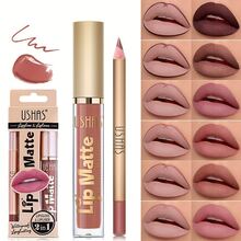 Set Of 2 Lip Glosses And Lip Liner For A Matte Moisturizing Effect - #04 - Xem 3
