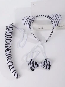 3 peças/Conjunto Tiaras com Orelhas de Animais Cartoon - Coelho, Gato, Tigre, Girafa, Sapo, Cachorro, Coelho, Lobo com Gravata Borboleta, Estampa de Animal, Tiara para Cabelo para Acessórios de Beleza e Decoração do Lar - Multicolorido - Visão 15