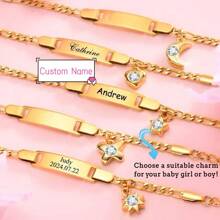 Rhinestone Charm Baby Bracelet Customized Stainless Steel Name Cute White Cubic Zirconia For Kids & Girl, Birthday Gift