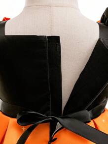 Baby Girls' Halloween Party Princess Dress With Random Bat & Pumpkin Prints, Excluding Hair Accessories And Handbag