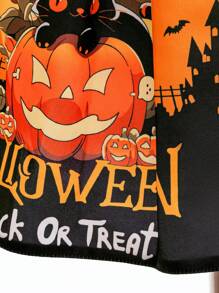 Baby Girls' Halloween Party Princess Dress With Random Bat & Pumpkin Prints, Excluding Hair Accessories And Handbag