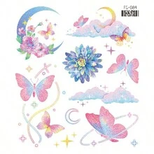 1 件闪光渐变色美人鱼、蝴蝶临时纹身，男女通用，适合儿童和成人 - 彩色 - 查看 4