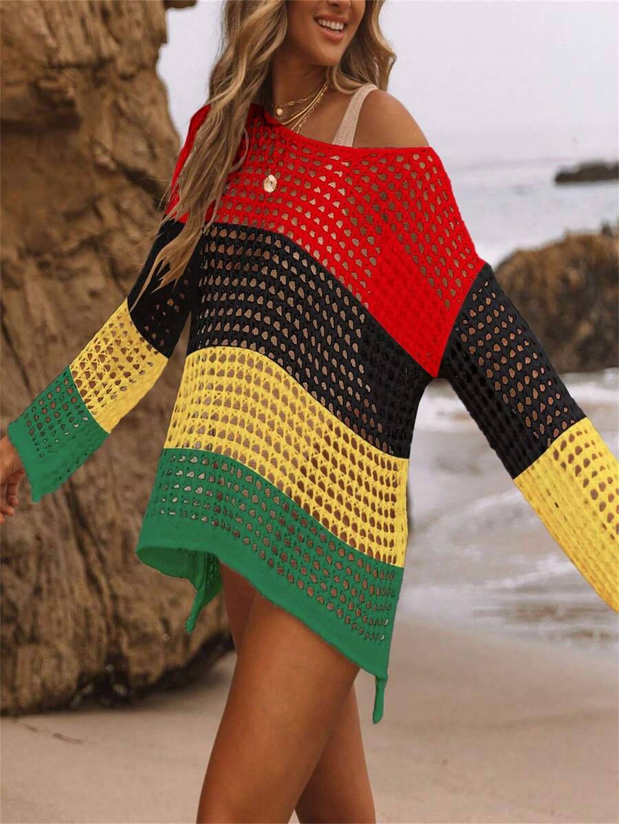 Women's Beach Cover Up Hollow Knit Holiday Knit Cowl Beach Holiday