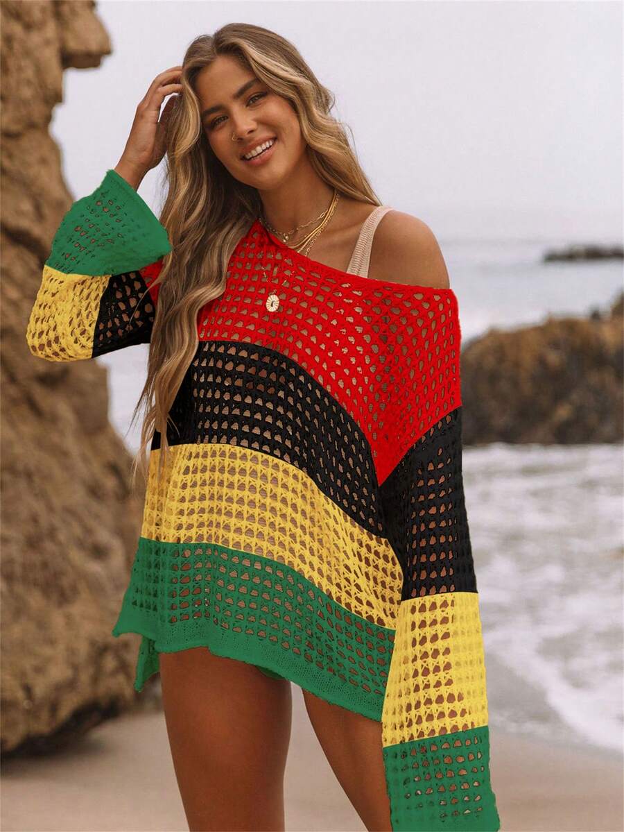 Women's Beach Cover Up Hollow Knit Holiday Knit Cowl Beach Holiday