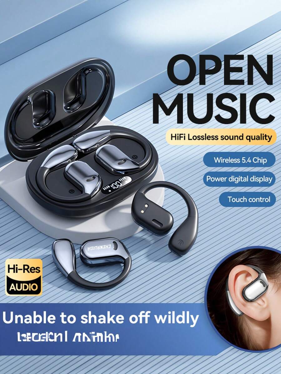 Intelligent Noise Cancelling Ear Hook Hi Fi Surround Panoramic Audio Effect, With Microphone, Passive Noise Cancellation, Bluetooth Music And Gaming Headphones, Low Latency, Sports Earbuds With Digital Display, Long Battery Life - 彩色 - 查看 1