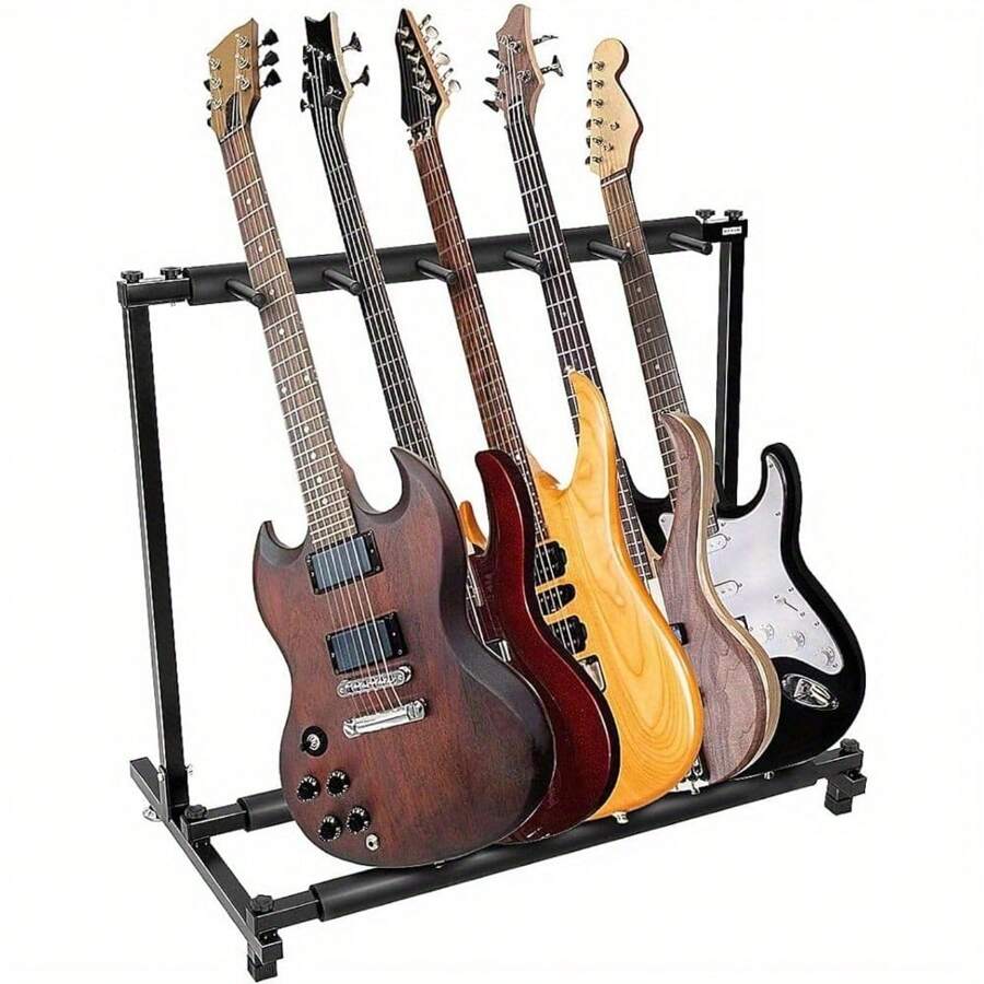 Multi Guitar Stand 5 Holder Foldable Universal Guitar Rack Black Portable Guitar Holder Display Rack For Multiple Guitars Bass - 5 Holder - View 1