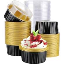 10/50/100pcs Disposable Ramekins (5oz/150ml) Mini Aluminum Foil Baking Cups With Lids Creme Brulee Cupcake Liners, Desert Cheesecake Pans Flan Molds Tin Cups Containers For Party Favor Birthday - Multicolor - View 23