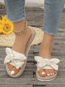 Women's Bow Decor Flat Sandals, Lightweight Summer Slippers, Fashionable & Comfortable Ladies Beach Shoes