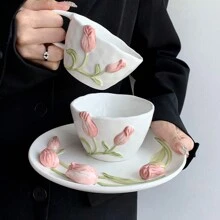 郁金香陶瓷甜点/早餐盘，复古法式蛋糕/小吃餐盘，适合家庭圣诞礼物 - 彩色 - 查看 11