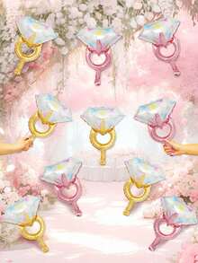 10 piezas Globos de foil en forma de anillo de diamante en color oro rosa mini para decoraciones de boda y fiesta de cumpleaños - Multicolor - Ver 5