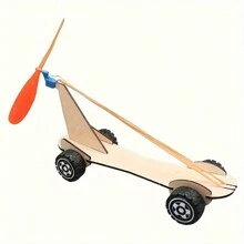 Coche de madera propulsado por goma elástica, manualidades de ciencia DIY, corredor de hélice de propulsión a aire - Multicolor - Ver 9