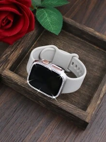 兼容 表带和表壳组合套装 时尚、运动、柔软舒适的铆钉扣硅胶表带 + 闪亮水钻镶嵌防摔防刮 PC 表壳，带钢化玻璃膜一体式表壳兼容 38/40/41/42/44/45/46/49 毫米替换表带表壳兼容 Series Ultra/11/10/9/8/7/6/5/4/3/Se 女士表带表壳