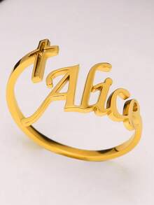 1PC DIY Nhẫn chữ thập tùy chỉnh cho nữ Nhẫn chữ thập rỗng có thể điều chỉnh Trang sức bằng thép không gỉ, Tên tùy chỉnh Phong cách hàng ngày đơn giản, Móc chìa khóa, Sản phẩm bao gồm Hộp quà tặng, Quà tặng ngày lễ tình nhân, Quà tặng sinh nhật, Quà tặng ngày của mẹ, Quà tặng hàng ngày Valentine - Vàng - Xem 2