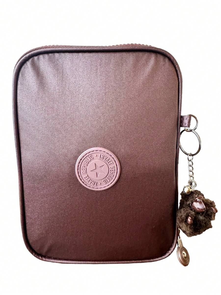 Metal Monkey Pencil Case With Keychain, Briefcase For Pens, Markers, Pencils, 3 Compartments - Coffee Brown - View 1