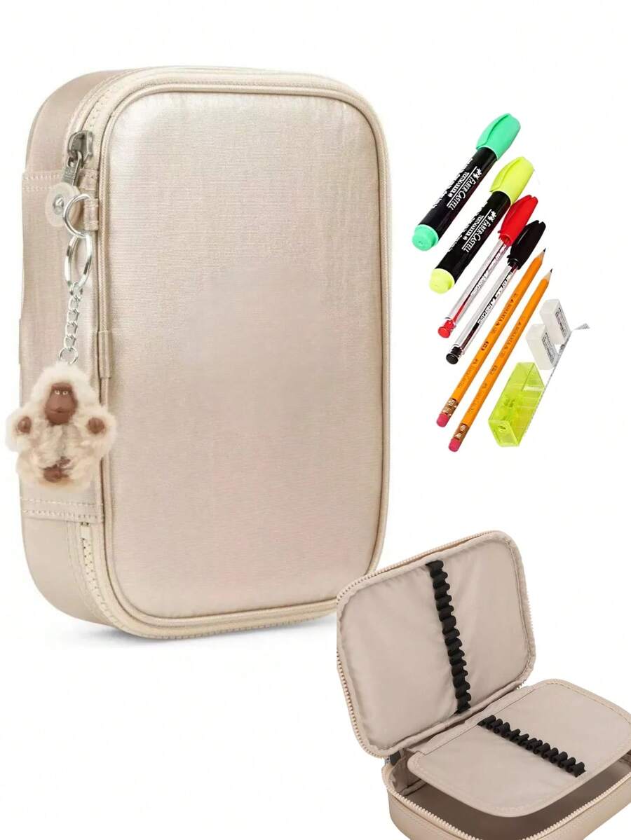 Metal Monkey Pencil Case With Keychain, Briefcase For Pens, Markers, Pencils, 3 Compartments - 金色 - 查看 1