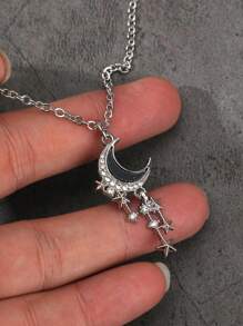 Gothic Style Bat Necklace, Silver-Plated Framed Witch's Crystal Necklace - Silver - View 3