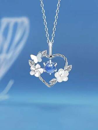 1 件/2 件银白色四叶草锁骨项链，适合同学生日和聚会的优雅礼物，送给您最好的朋友；1 件浪漫蜂鸟花奢华水钻吊坠项链，百搭钛钢链