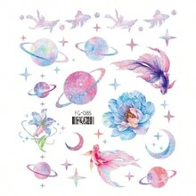 1 件闪光渐变色美人鱼、蝴蝶临时纹身，男女通用，适合儿童和成人 - 彩色 - 查看 10