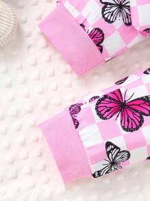 Infant Girls Plaid Print Butterfly Rib Crew Neck Sweatshirt And Sweatpants Set, Fall