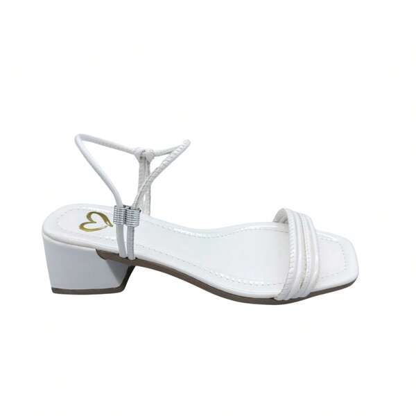 Sandália Feminina Salto Bloco Médio Grosso Confortável Blogueira calce fácil casual Metalizado